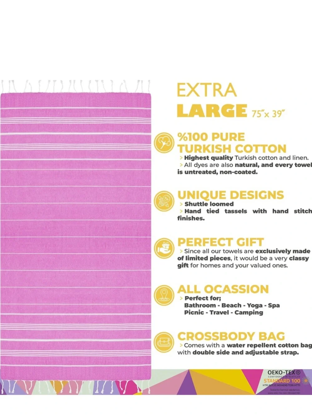 Turkish Beach Towel with Yellow and White Stripes and Bag